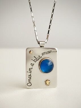 Artisan 14k gold stars Margie Lombard ONCE IN A BLUE MOON storyteller pendant